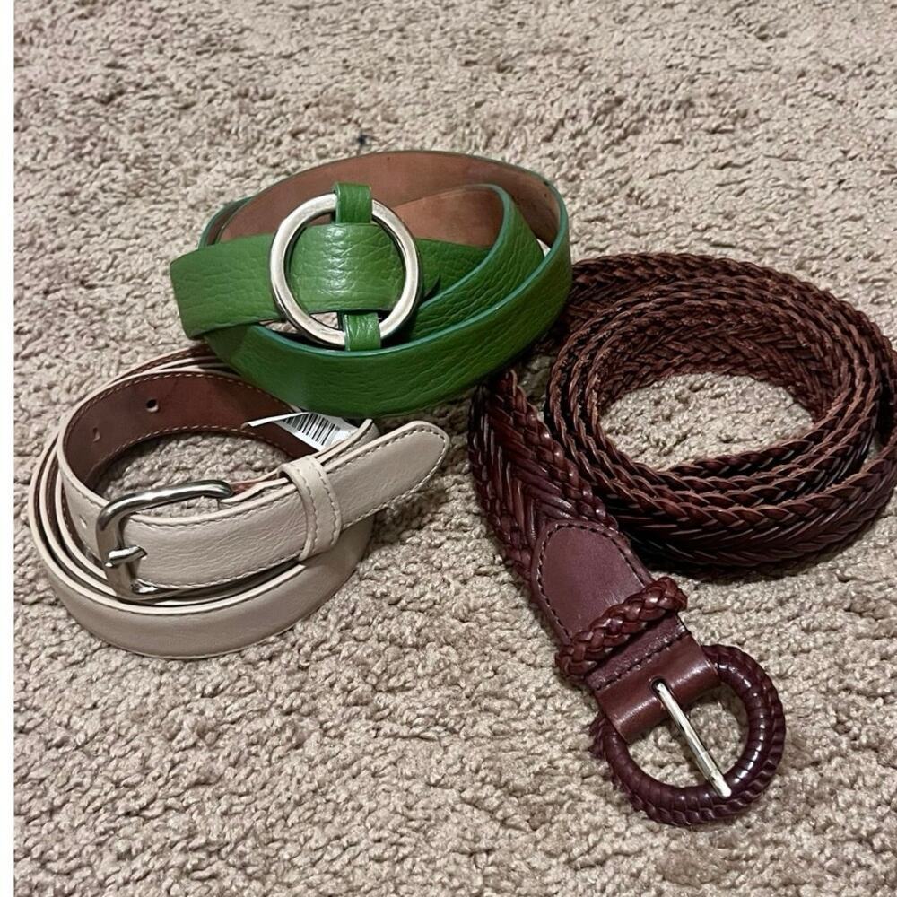 Vintage Talbots XXL Genuine Leather Belt Lot 3 Plus Size Made in Italy Braided
